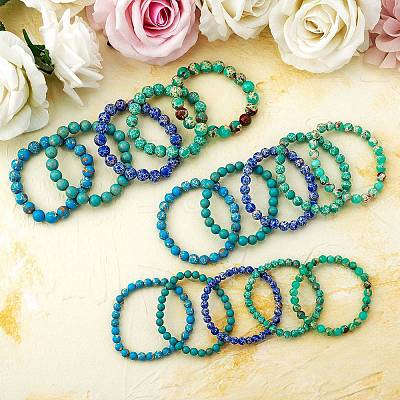 3Pcs 3 Size Synthetic Imperial Jasper Round Beaded Stretch Bracelets Set BJEW-SW00064-30-1