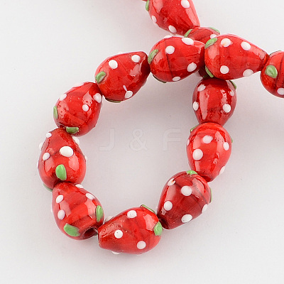 Handmade Lampwork 3D Strawberry Beads LAMP-R109B-15-1