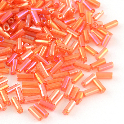 AB Color Plated Glass Bugle Beads SEED-R011-165-1