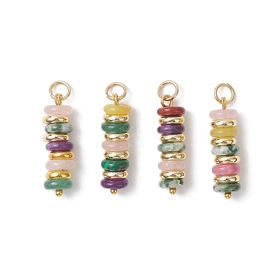 Natural Green Aventurine & Rose Quartz & Lemon Jade & Red Jasper & Jade & Synthetic Malachite & Brass Disc Pendants PALLOY-JF04941-1