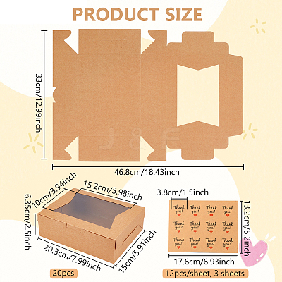 20Pcs Rectangle Kraft Paper Storage Gift Boxes with Clear Visible Window CON-BC0007-42-1-1
