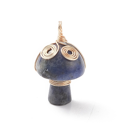 4Pcs 4 Styles Natural Mixed Stone Copper Wire Wrapped Pendants PALLOY-TA00006-1
