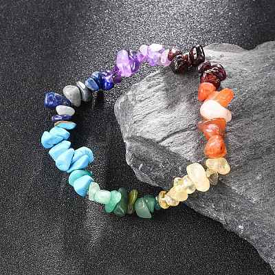 Chakra Gemstone Stretch Bracelets X-BJEW-JB02288-02-1