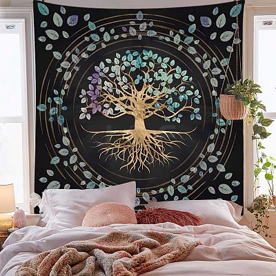 Polyester Tree of Life Pattern Trippy Wall Hanging Tapestry TREE-PW0001-32B-06-1