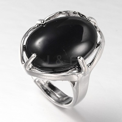 Adjustable Oval Gemstone Wide Band Rings RJEW-L062-01-1