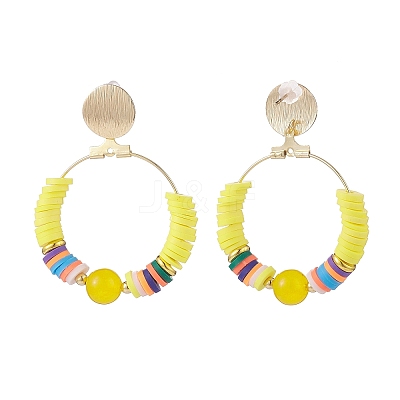 Natural Malaysia Jade & Polymer Clay Beaded Big Ring Dangle Stud Earrings EJEW-TA00075-04-1