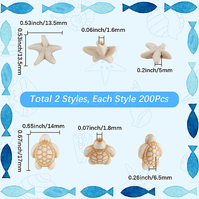 400Pcs 2 Styles Acrylic Imitation Turquoise Beads OACR-SC0002-25-1