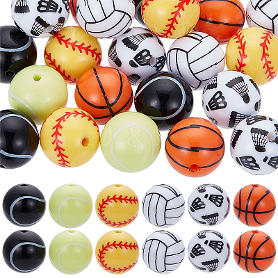 36pcs 6 styles Sport Theme Opaque Resin Beads RESI-SC0003-21-1