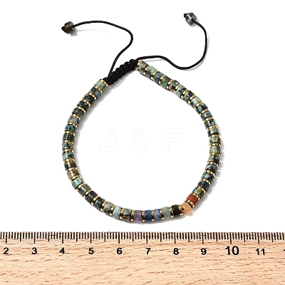 Natural African Turquoise(Jasper) & Non-magnetic Hematite Beaded Adjustable Bracelets for Unisex BJEW-K251-09W-1