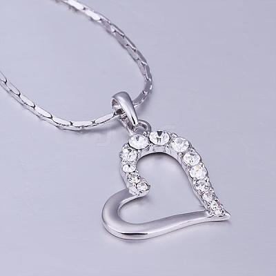 Trendy Real Platinum Plated Eco-Friendly Tin Alloy Czech Rhinestone Heart Pendant Necklaces NJEW-BB13780-P-1
