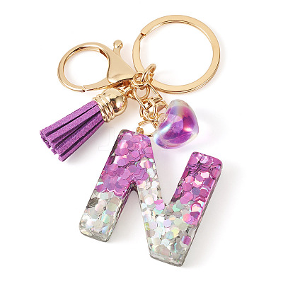 Alloy Resin Heart Keychains KEYC-TADJ0002-01G-N-1