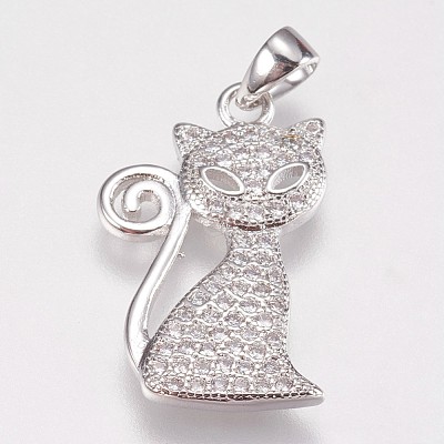 Brass Micro Pave Cubic Zirconia Kitten Pendants ZIRC-E145-28P-1