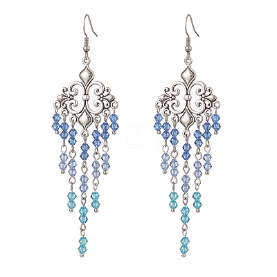 Glass Beaded Flower Tassel Chandelier Earrings EJEW-TA00225-03-1