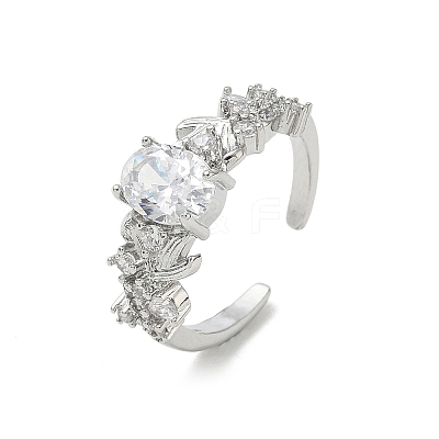 Brass Micro Pave Cubic Zirconia Cuff Open Rings RJEW-C163-25B-P-1