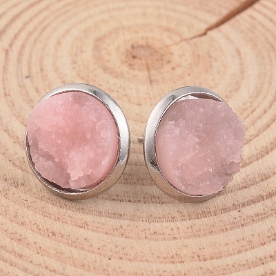 Flat Round 304 Stainless Steel Druzy Resin Ear Studs X-EJEW-JE01964-1