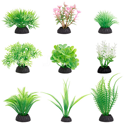 9Pcs 9 Styles Plastic Artificial Aquarium Plants DJEW-DR0001-10-1