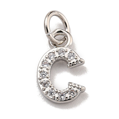 Initial Letter Brass with Cubic Zirconia Charms KK-Q814-26C-P-1