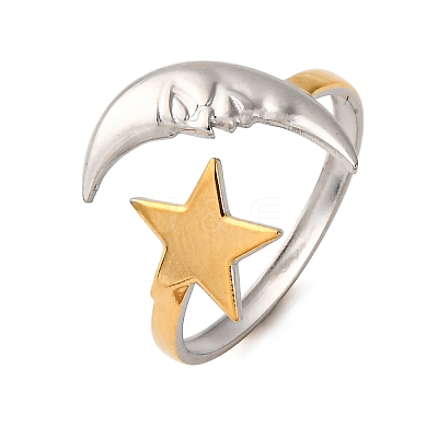 304 Stainless Steel Double Color Cuff Rings RJEW-S635-01GP-V-1