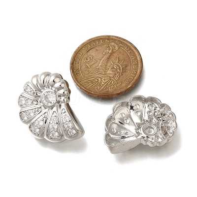 Rack Plating Shell Shape Brass Micro Pave Clear Cubic Zirconia Stud Earrings EJEW-H143-27P-1