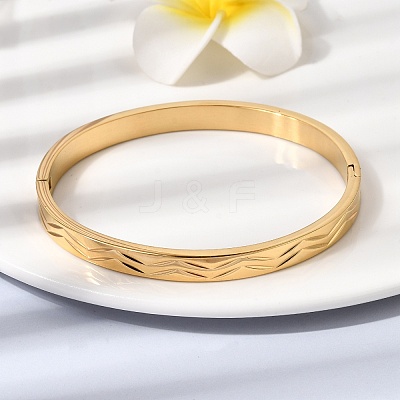 Chevron Engraved 304 Stainless Steel Hinged Bangles BJEW-D408-28G-1