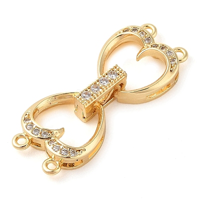 Rack Plating Brass Micro Pave Clear Cubic Zirconia Fold Over Clasps KK-S384-03G-1