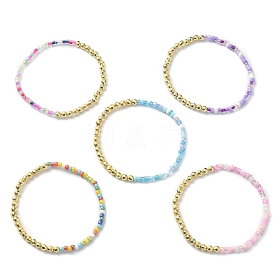 Non-magnetic Synthetic Hematite & Glass Seed Beaded Stretch Bracelet BJEW-JB09455-1