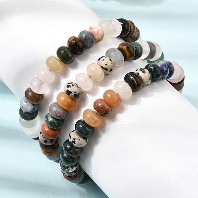 Natural Mixed Stone Rondelle Beaded Stretch Bracelets for Women GG-CBA3F02-07-1