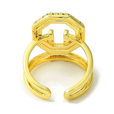 Brass Micro Pave Cubic Zirconia Open Cuff Rings RJEW-K256-23G-1