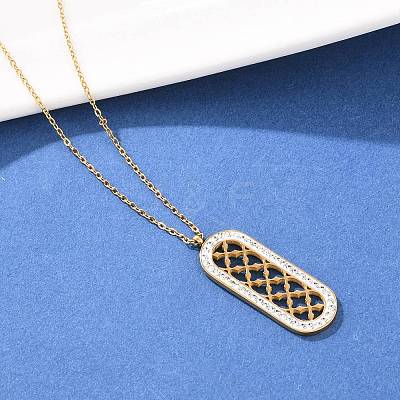 Polymer Clay Crystal Rhinestone Oval Pendant 304 Stainless Steel Cable Chain Necklaces for Women NJEW-A064-06G-1