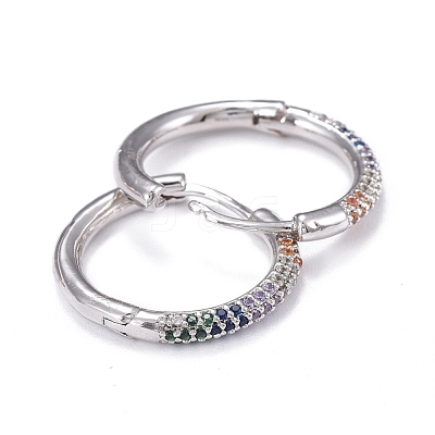 Brass Micro Pave Cubic Zirconia Huggie Hoop Earrings EJEW-K083-36P-A-1