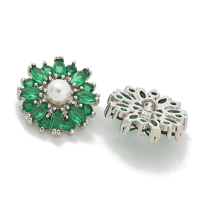 Rack Plating Brass Micro Pave Cubic Zirconia Buttons KK-K293-09P-02-1