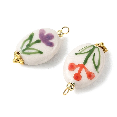 Hand Painted Porcelain Floral Pendants PALLOY-JF05909-1