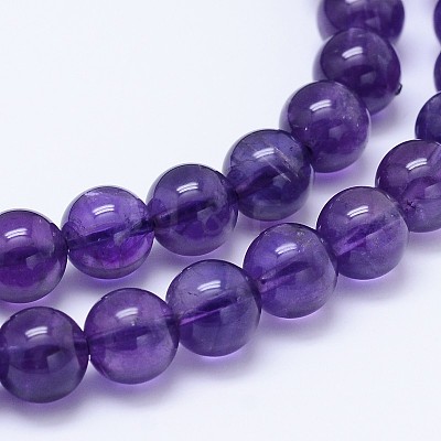 Natural Amethyst Round Bead Strands G-M212-8mm-03B-1