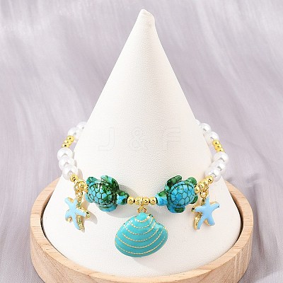 Ocean Brass Enamel Starfish Shell Shape Charm Bracelets for Women KK-CBA68DA-16G-01-1