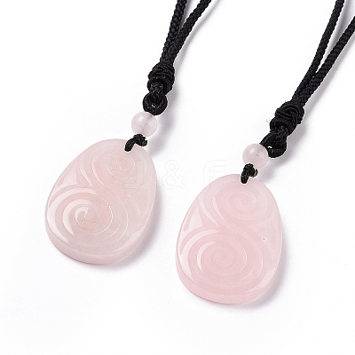 Adjustable Natural Rose Quartz Teardrop with Spiral Pendant Necklace with Nylon Cord for Women NJEW-L171-04E-1