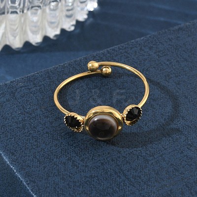Black Shell Adjustable Finger Rings for Women RJEW-A101-01G-03-1