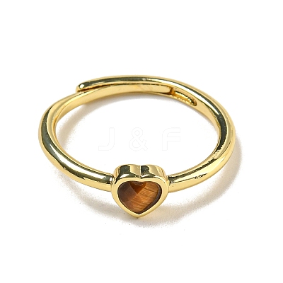 Heart Natural Tiger Eye Adjustable Rings RJEW-Q818-02G-02-1