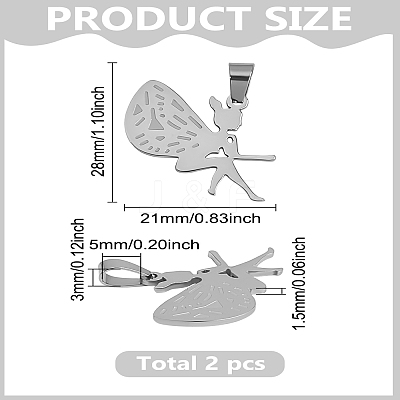 2Pcs 304 Stainless Steel Pendants STAS-LP0003-77-1