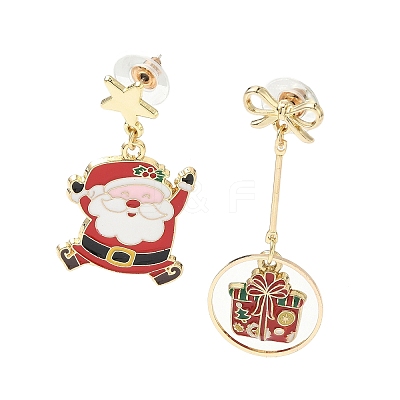 Christmas Alloy Enamel Dangle Stud Earrings LS-EJEW-F399-04B-G-1