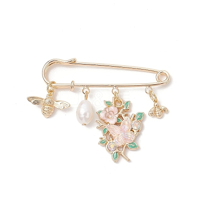 Flower & Bee Iron & Alloy Enamel Charm Brooches JEWB-BR00186-1