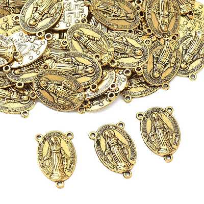 Holy Oval Carved Virgin Mary Tibetan Style Alloy Chandelier Component Links TIBEP-LF0961YKG-AG-FF-1