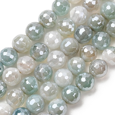 Electroplated Natural Agate Beads Strands G-B191-A07-8mm-14-1
