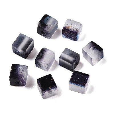Frosted Glass Beads with Golden Glitter Powder DGLA-NH001-6mm-01M-1