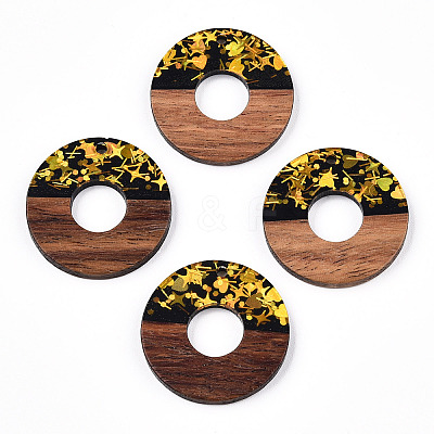 Opaque Resin & Walnut Wood Pendants RESI-N039-41-1
