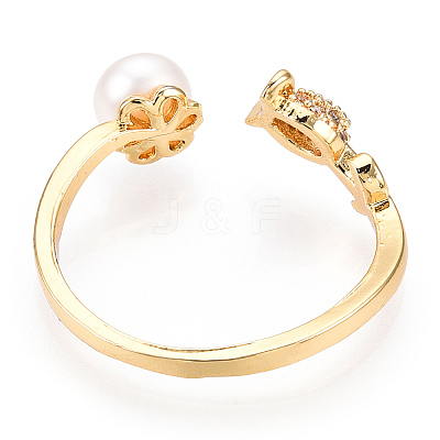 Natural Pearl Open Cuff Ring Micro Pave Clear Cubic Zirconia PEAR-N022-C07-1