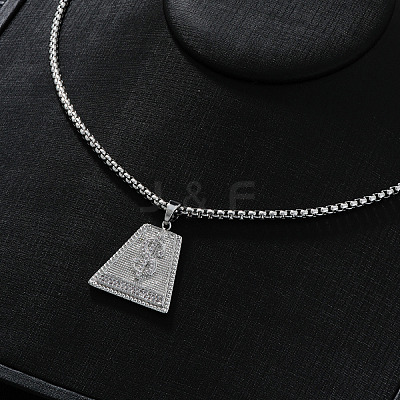 Brass Full Clear Cubic Zirconia Dollar Sign Trapezoid Pendant Box Chain Necklaces IF1636-1-1