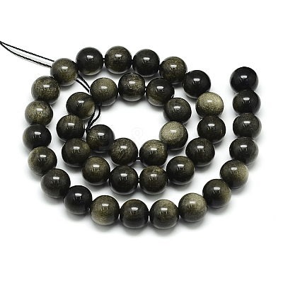 Natural Golden Sheen Obsidian Beads Strands X-G-S150-20-4mm-1