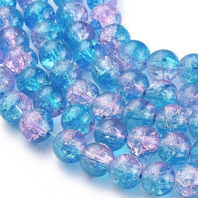 1Strand Two Tone Transparent Crackle Glass Round Beads Strands X-CCG-Q001-8mm-19-1