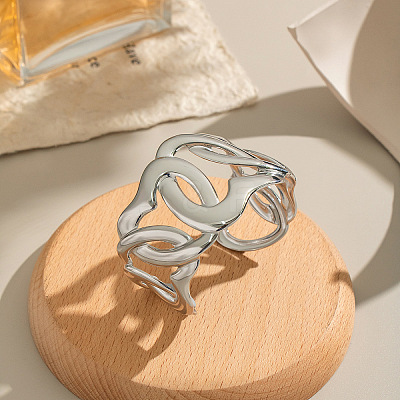 Hollow 304 Stainless Steel Cuff Bangles for Women BJEW-P370-04P-1