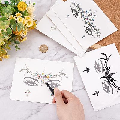 7 Sheets 7 Style Self Adhesive 3D Eyes Body Face Jewelry Acrylic Rhinestone & Imitation Pearl Stickers MRMJ-OC0003-11-1